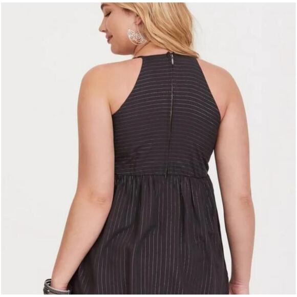 NEW! Torrid Metallic Pinstripe Challlis Babydoll Top, NWT, Plus Size 0 - Picture 2 of 5